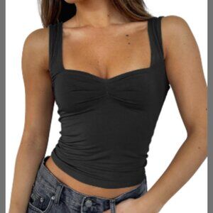 FOREFAIR Women Sleeveless Top Y2K (Size L, Black)